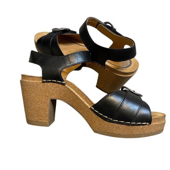 Aetrex Tory Slingback Sandals 7 EU 37 Black Open Toe Heels Cork Retro Cowgirl - Picture 11 of 12